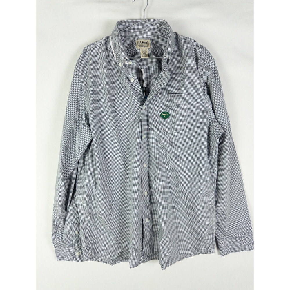 L.L. Bean Slightly Fitted Gingham Check Button Down Shirt Mens L Blue Preppy Coa